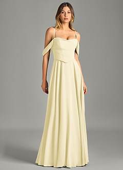 Azazie Chelsey Vestidos de damas de honor Vestido de Sorbete De Limón de Gasa de Corte en A Convertible con Vestidos sin tirantes image3