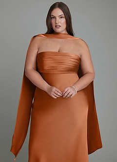 Azazie Saylor Vestidos de damas de honor Vestido Cobre de Satén Elástico de Corte Sirena con Palabra de honor image18