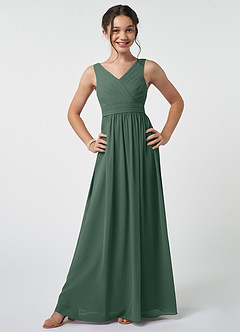 Azazie Kora Junior Sea Moss A-Line Pleated Chiffon Dress image1