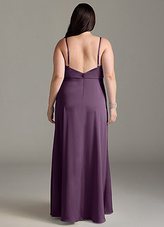 Azazie Brielle Bridesmaid Dresses Plum A-Line Cowl Spaghetti Straps Stretch Satin Dress image7