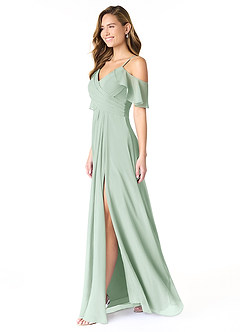 Azazie Dakota Bridesmaid Dresses Agave A-Line V-Neck Pleated Chiffon Dress image3