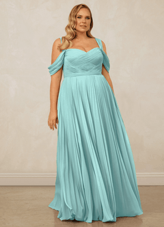 Christian Siriano Bridal for Azazie 1013 Bridesmaid Dresses Aqua A-Line Off the Shoulder Chiffon Dress image10