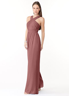 Azazie Berdie Vestidos de damas de honor Rosa Del Desierto de Gasa de Mono con Halter image3