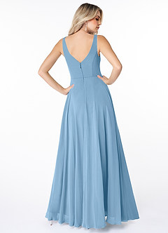 Azazie Calvi Jurken voor bruidsmeisjes Jurk van Chiffon met A-Lijn Ruches Staal Blauw image2