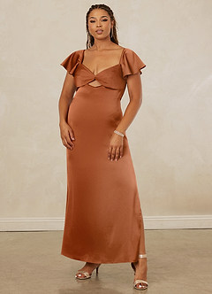 Christian Siriano Bridal for Azazie 1005 Bridesmaid Dresses Copper Sheath Sweetheart Neckline Stretch Satin Dress image9