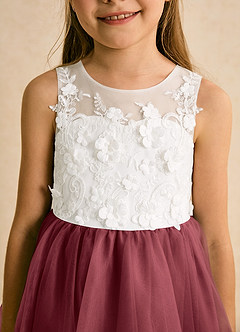 Azazie Lina Flower Girl Dresses Ivory Merlot Ball-Gown Lace Dress image8