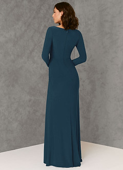 Azazie Safia Schlussverkauf Etui Langarm Luxuriöse Strickwaren Kleid Neptunblau image4