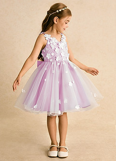 Azazie Junebug vestidos de niña de las flores Vestido de Marfil Rosa Caramelo de Tul de Princesa con Encaje image4