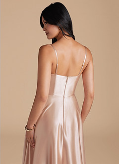 Azazie Elle Bridesmaid Dresses English Rose A-Line with Pockets Metallic Satin Dress image4