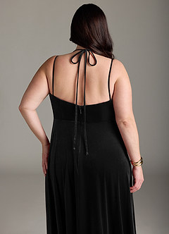 Azazie Sora Bridesmaid Dresses Black A-Line Halter Bow Velvet Dress image13