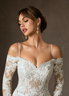 Azazie Empiria Wedding Dresses Diamond White Nude Mermaid Sequins Tulle Dress image4