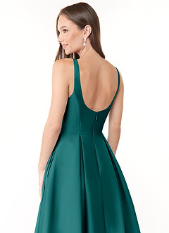 Azazie Neve Bridesmaid Dresses Peacock Ball-Gown with Pockets Stretch Satin Dress image6