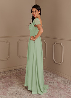 Azazie Gwenyth Mother of the Bride Dresses Dusty Sage A-Line Lace Chiffon Dress image5