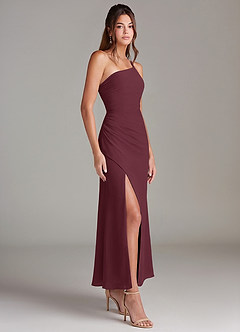 Azazie Eren 신부 들러리 드레스 인어 한쪽 어깨 쉬폰 발목 길이 드레스 image4