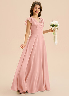 Azazie Anysa Junior Robe Trapèze en Mousseline de soie Rayé Rosette image5