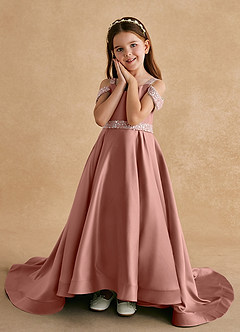 Azazie Jodi Blumenmädchenkleider A-Linie Matte Satin Kleid Zedernrose image5