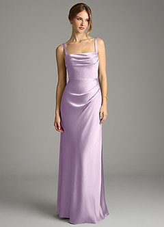 Azazie Alouette Bridesmaid Dresses Frosted Lilac Mermaid Pleated Stretch Satin Dress image3