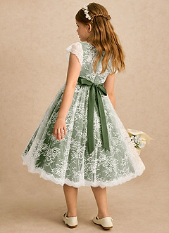 Azazie Maisie Flower Girl Dresses Ivory Olive A-Line Lace Dress image5