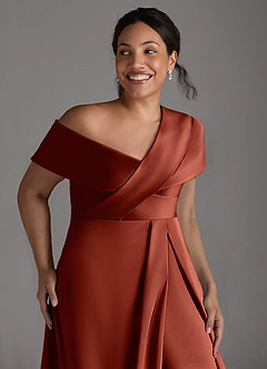 Azazie Milton Mother of the Bride Dresses Terracotta A-Line Pleated Stretch Satin Dress image13