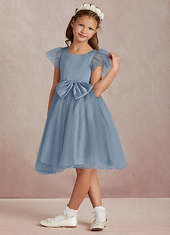 Azazie Midna Vente Finale Robe Trapèze en Tulle avec manches Bleu Poussiéreux image2