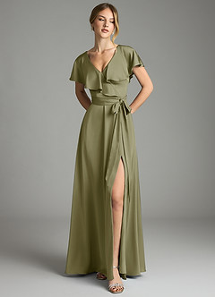 Azazie Lainey Bridesmaid Dresses Pistachio A-Line with Pockets Stretch Satin Dress image3
