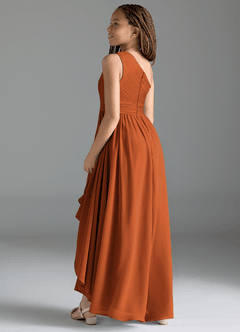 Azazie Mathilda Junior Cinnamon A-Line Pleated Chiffon Dress image5