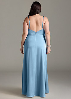 Azazie Brielle Robes de demoiselle d'honneur Robe Trapèze en Satin extensible Bretelles spaghetti Acier Bleuté image7
