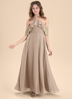 Azazie Tessabelle Junior A-Linie Schulterfrei Chiffon Kleid Taupe image6