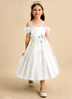 Azazie Juni Abiti da Ragazza di Fiori Abito Principessa in Tulle Plissettato Avorio image7