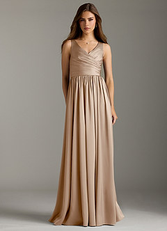Azazie Keyla Bridesmaid Dresses Taupe A-Line Pleated Stretch Satin Dress image4