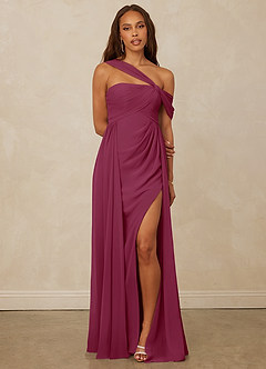 Christian Siriano Bridal for Azazie 1014 Bridesmaid Dresses Mulberry A-Line Off the Shoulder Chiffon Dress image1