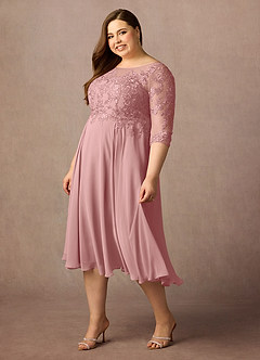 Azazie Marge Mother of the Bride Dresses Dusty Rose A-Line Scoop Lace Chiffon Dress image9