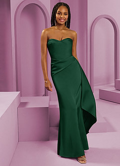 Barbie ♥ Azazie Robes de demoiselle d'honneur Robe Fourreau Convertible en Satin extensible Sans bretelle Vert Foncé image1