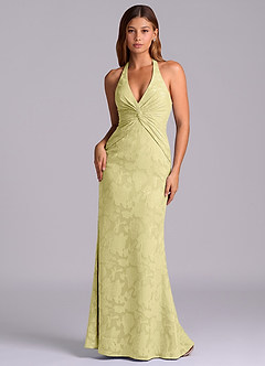 Azazie Valerie Vestidos de damas de honor Vestido de Sorbete De Limón de Devorado Floral de Corte Sirena con Plisado image1