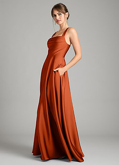 Azazie Shaude Bridesmaid Dresses Paprika A-Line Pleated Stretch Satin Dress image4