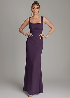 Azazie Agustina Bridesmaid Dresses Plum Mermaid Corset Chiffon Dress image3