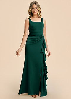 Azazie Adrienne Junior Emerald Sheath Pleated Stretch Satin Dress image6