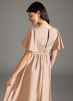 Azazie Verna Maternity Bridesmaid Dresses A-Line Ruched Stretch Satin Floor-Length Dress image8