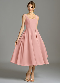 Azazie Amalie Robes de demoiselle d'honneur Robe Trapèze en Mousseline de soie Plissée Rosette image3
