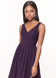 Azazie Keyla Bridesmaid Dresses Plum A-Line V-Neck Pleated Chiffon Dress image5