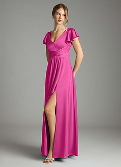 Azazie Omari Bridesmaid Dresses Fuchsia A-Line Stretch Satin Dress image4