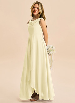 Azazie Mannie Junior Lemon Sorbet A-Line Pleated Chiffon Dress image4