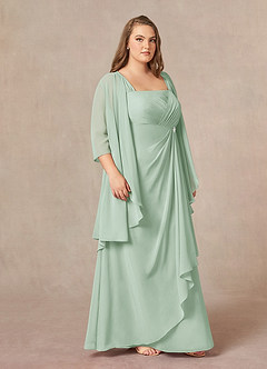 Azazie Weisz Mother of the Bride Dresses Agave A-Line Square Neckline Pleated Chiffon Dress image9