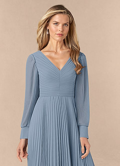 Azazie Zina Mother of the Bride Dresses Dusty Blue A-Line Pleated Chiffon Dress image5