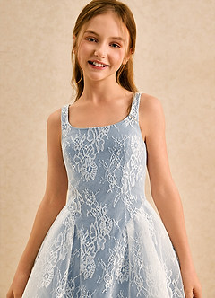 Azazie Cubbie Girls Formal Flower Girl Dresses Dusty Blue A-Line Lace Dress image6