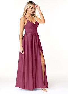 Azazie Dominic Bridesmaid Dresses Mulberry A-Line V-Neck Pleated Chiffon Dress image4