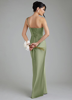 Azazie Sabrina At-home Try On Dresses Dusty Blue Mermaid Corset Stretch Satin Dress image3