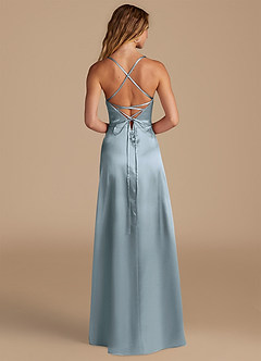 Azazie Mei Robes de demoiselle d'honneur Robe Trapèze en Satiné métallisé Bleu Poussiéreux image5