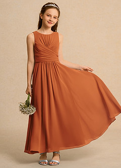 Azazie Ducky Girls Formal Flower Girl Dresses Cinnamon A-Line Pleated Chiffon Dress image1