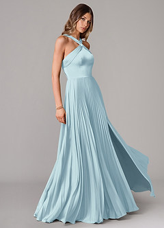 Azazie Afra Abiti da Damigella Abito A-Line in Raso Elasticizzato Plissettato Nuvola Blu image3